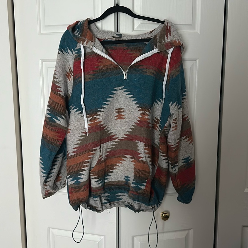 Western/Aztec Print Hooded Quarter Zip
